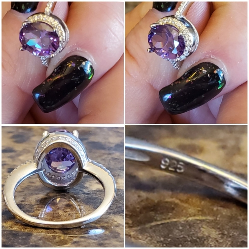 Genuine 4ct Amethyst & White Sapphire Ring Size 6 - Picture 6 of 7